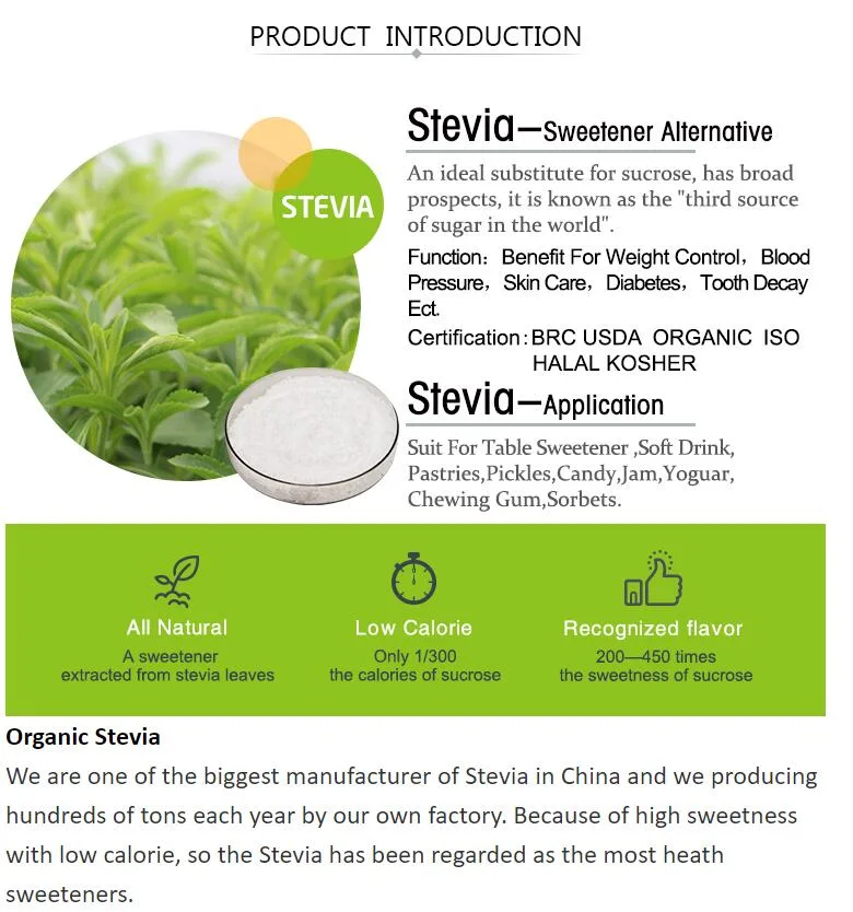 Natural Stevia Ra95% with Good Price, Stevioside Sweeteners, Used in Beverages Chocolate Baking Stevia CAS 57817-89-7